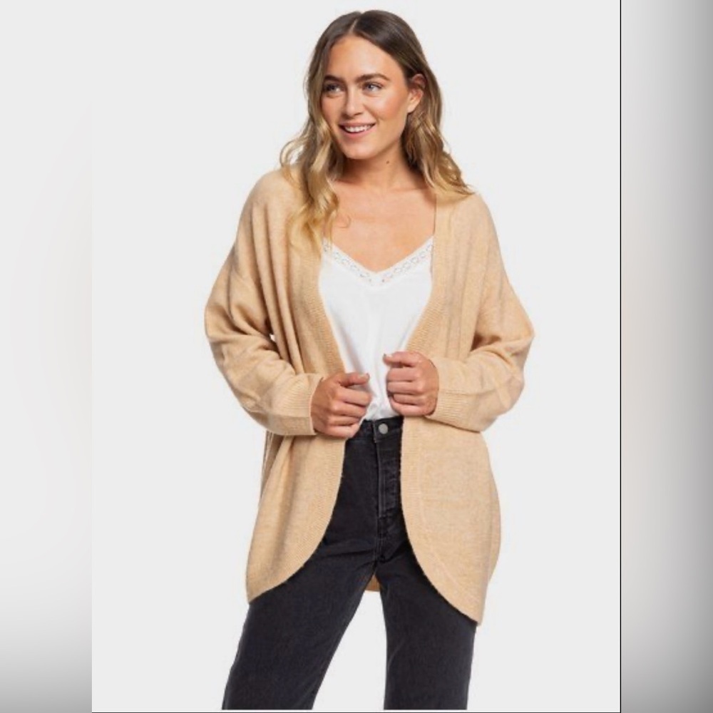 ROXY LONGLINE OPEN TAN CARDIGAN
